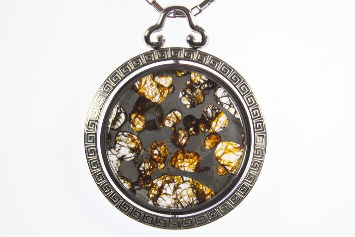 Sericho Pallasite Meteorite Pendant In Rotating Frame #328658